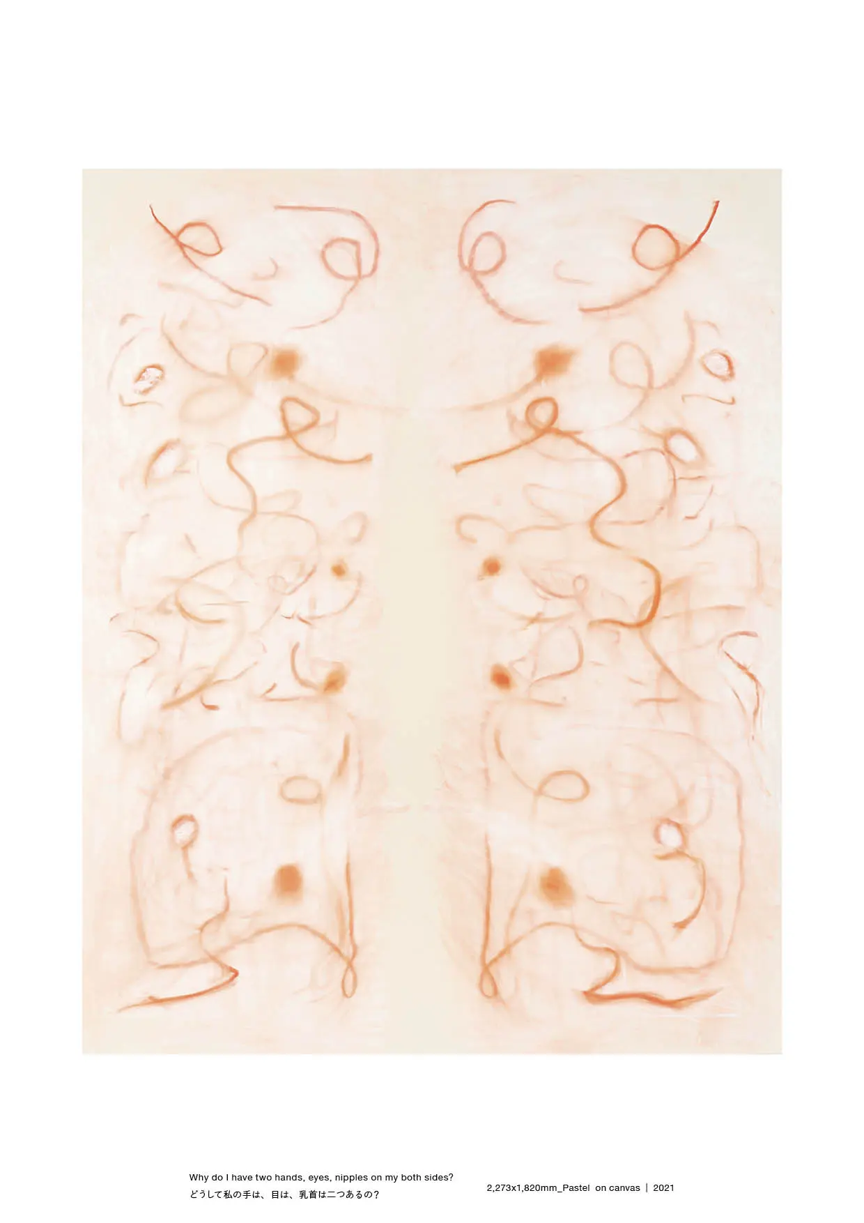 Why do I have two hands, eyes, and nipples on my both sides? 2,273 x 1,820 mm / Pastel on cotton 2021